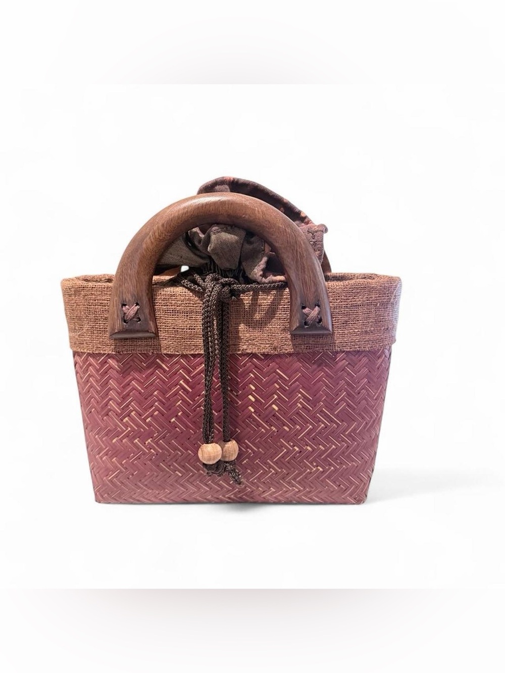 Vintage Thai Woven Drawstring Handbag